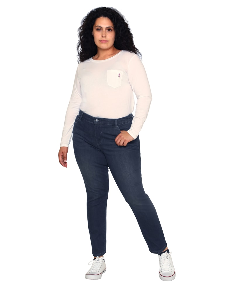 Front of a model wearing a size 22 High Rise Ankle Skinny - Clover in CLOVER by Slink Jeans. | dia_product_style_image_id:310841
